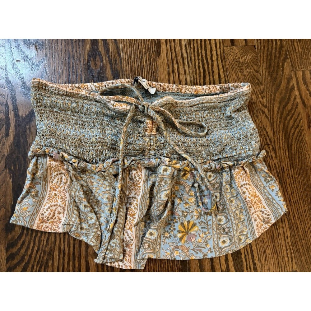 American Eagle Boho Paisley Print Smocked Tie Front Tube Top Ruffled Hem Small